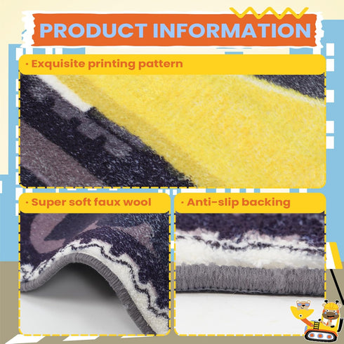 30 Inch Tinideya Kids Excavator Bedroom Rug, Hand Tufted Boys Nonslip Bathroom Mat, Decorative Construction Trucks Play