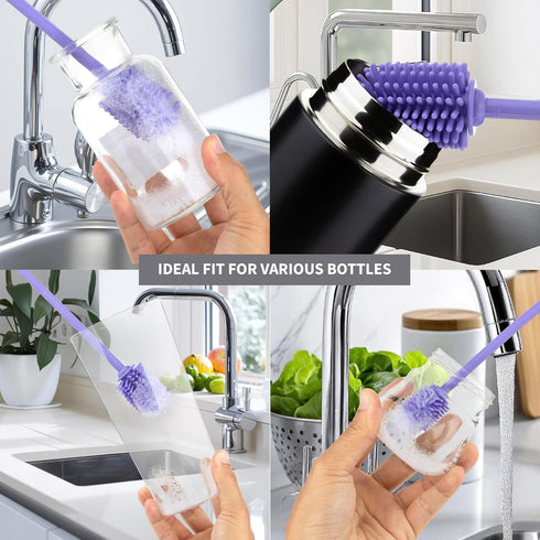 3 Set, A2S A-Brush Silicone Bottle Cleaner Brush, Piece Long Handle - Water Bottle Cleaner, Baby Bottle Nipple Brush