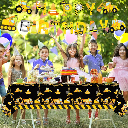 Wedec 162 1st 1 Pcs Construction Birthday Party Supplies Dump Truck One Tableware Includes Backdrop, Hanging Swirl