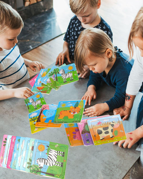 12 Pack Mini Wooden Animal Jigsaw Puzzles for Kids Ages 2-3, 9 Pieces Educational Travel Toys Gift