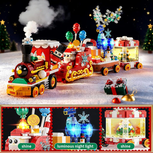 Set-1461PCS Countdown Sets Christmas Train Building Block Surprise Christmas Toys with LED Light Collectible Holiday