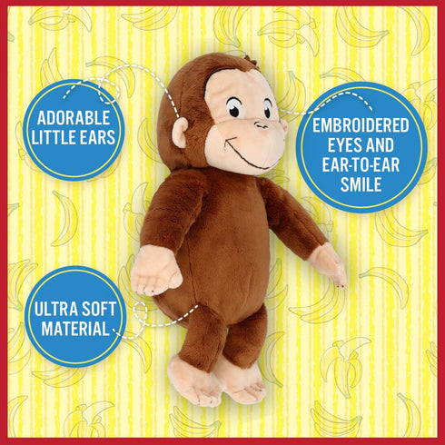 KIDS PREFERRED Curious George Monkey Plush Toys, 12 Inches, Soft Cuddle Gifts for Baby and Toddler Boys and Girls