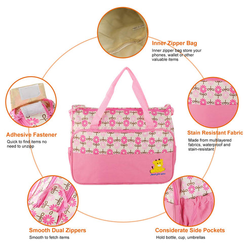 5PCS Set Moclever Diaper Bag Tote for Baby Essentials Large Baby Bags for Mom, Waterproof Maternity Bags with Bottle