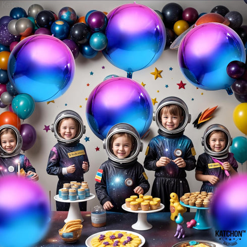 KatchOn Purple Galaxy Balloons, 22 Inch, Pack of 6 Round 4D Metallic Balloons for Birthday Party Decorations