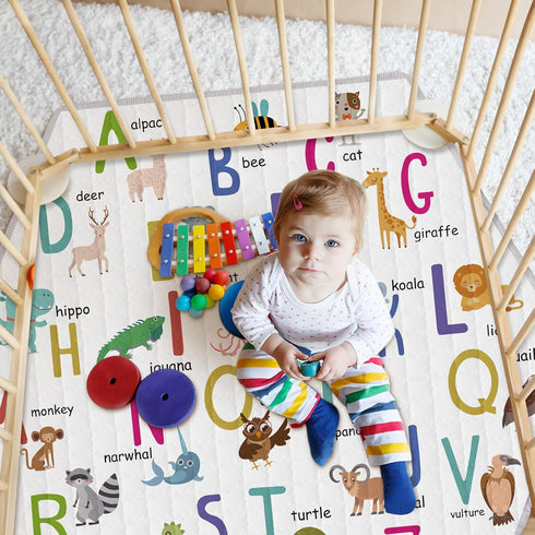 Funtery Woodland Animals Hexagon Playpen Mat Baby Play Mat Foldable Soft Nursery Rug Portable Baby Playmat Washable