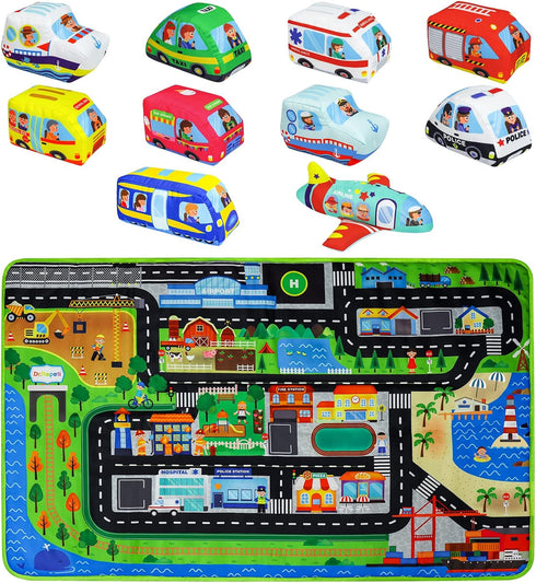 Set 1 10 47x30inches Dr.Rapeti Soft Toy Car for Babies Infants Toddlers Kids Oversize Play Mat Soft Toy Cars Washable