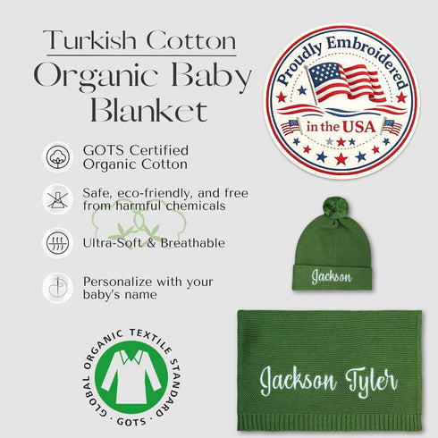 100% Personalized Baby Blanket, GOTS Organic Certified, Customized Swaddle Blanket with Name, Receiving Blankets
