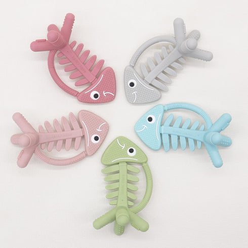 3D Fish Teething Toys for Babies 0-6 Months, 100% Silicone Teether Ring for Teething Relief (Pink)-Bebe