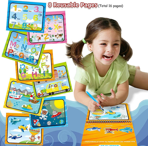Magic Water Paint Coloring Books for Toddlers, Art Toys Age 2-4, Educational Doodle Toy (Alphabet Transportation 2 Pack)