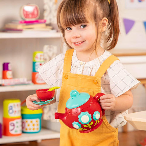 Battat Pretend Play Tea Set with Singing Teapot, Musical Toddler Toys, Cups & Saucers for 3 Years+