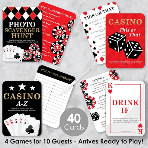 Big Dot of Happiness Las Vegas Casino Party Games - 4 Games with 10 Cards Each - Gamerific Bundle