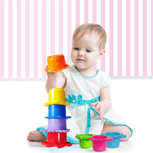 Baby Bath Toy - Beach Stacking Cups for Boys and Girls - Bath Tub Toys for Toddlers and Kids - 8 pcs