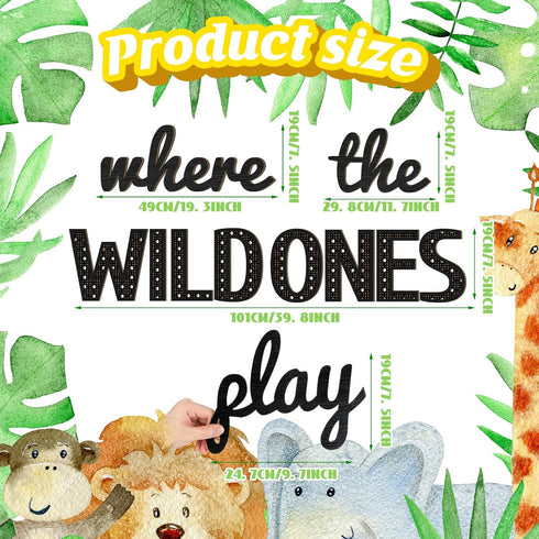 11 Pcs(40 Inch,Black) Beeveer Where the Wild Ones Play Nursery Sign Wooden Playroom Wall Decor Playroom Decoration Word