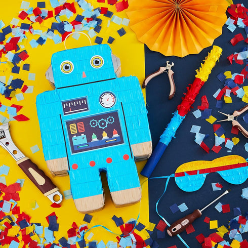 Robot Piatas for Birthday Party Robot Party Piata with Stick, Blindfold, Confetti for Adults Birthday Baby Shower Party