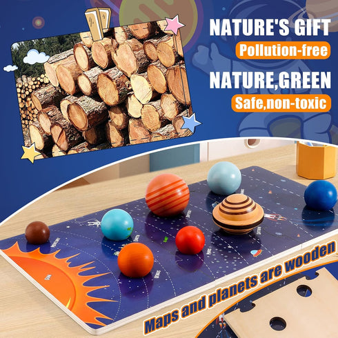 30 COOLDUCK Pcs Wooden Solar System Model Board Toy Kit, Montessori Planet Balls Toys with Astronaut Figures, Preschool