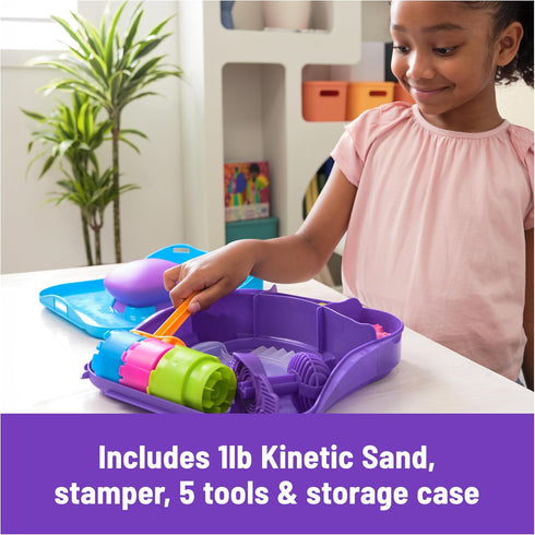 Kinetic Sand SquishMotion Playset with 1lb Pink, Yellow, Blue Play Sand, 5 Tools, Storage Case, Sensory Toys