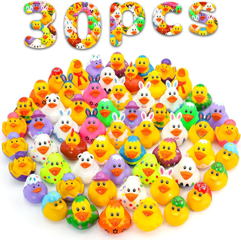 Diteryy 30 Pack Easter Rubber Ducks-2.3 Inch Bulk Floater Ducks for Ducking Assortment