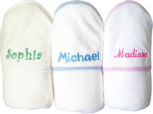 Fastasticdeal Custom Embroidered Personalized Cotton White w/Blue Bath Baby Hooded Towel