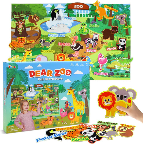 Taika Zoo Animals Felt Story Board Set, 41Pcs Jungle Animals Toys, 43x28 inch Thicker Felt Board, Interactive