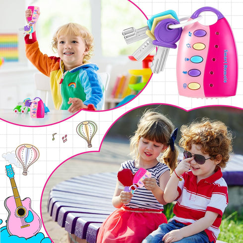 Skylety Musical Smart Remote Key Toy, Fun Fake Car Keys with Sound and Lights for Travel Play (Pink)