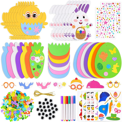 Garma Easter Craft Kit with 312 PCS Foam Stickers Set, Easter Eggs, Bunnies, Chicks Decorations for Kids Party Favors