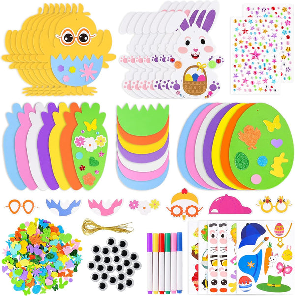 Garma Easter Craft Kit with 312 PCS Foam Stickers Set, Easter Eggs, Bunnies, Chicks Decorations for Kids Party Favors