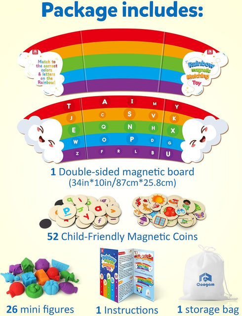 3 4 5 Coogam Rainbow Alphabet Learning Toy, Magnetic Letters and Mini Figures Sorting Matching Game, Fine Motor