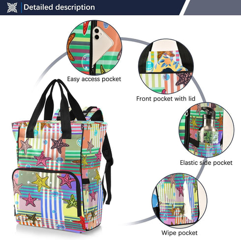 YANENDIE Backpack, Backpack Backpack Colorful Starfish Diaper Bag Unisex Travel Baby Diaper Bags with Stroller Straps