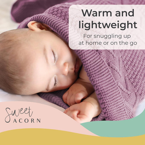 Knit Baby Blanket in Cable Pattern, Organic Cotton Blankets for Crib or Stroller, Receiving Blankets - Lilac Purple