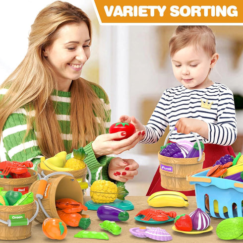 MOEAWS Set Cutting Play Food Toys for Kids, Pretend Play Kitchen Accessories, Cutting Food Sorting Toy, Fake