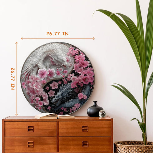 PICKFORU 1000 Dragon Puzzles for Adults Pieces, Fantasy Dinosaur Round Puzzle Flower Yinyang Animal, Floral Circle