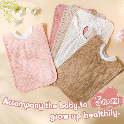 5 Newwiee Pcs Large Muslin Pullover Baby Bibs Full Coverage Toddler Slip on Absorbent Bib Waterproof Toddler Towel Bibs