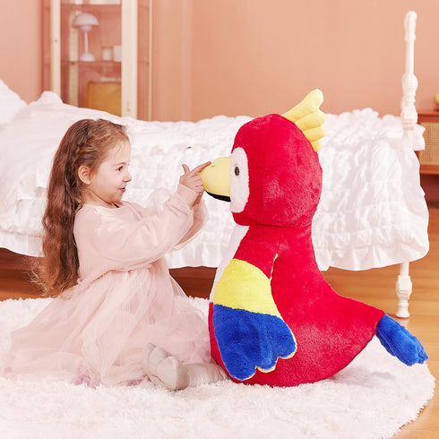 IKASA Giant 26" Parrot Stuffed Animal Plush Toy, Large Scarlet Macaw, Jumbo Soft Fluffy Fat Plushie for Kids