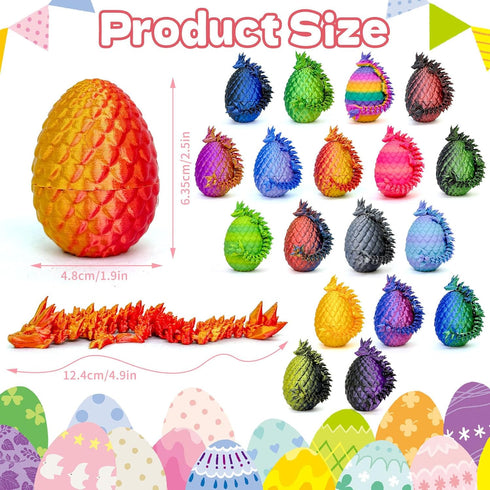 Aesinos 18PCS 3D 3D 3D 3D (18PCS) Printed Dragon Eggs with Dragon Inside Easter Eggs Printed Dragon Easter Toys Mystery