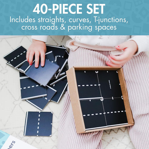 Pack 40PCs Set 3+, Set Learn & Grow Magnetic Tiles Road Expansion - Road Toppers for Cars, STEM Learning & Building Toy