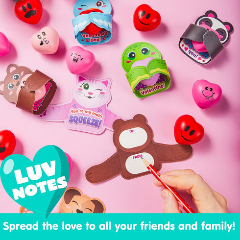 28 Packs JOYIN Heart Stress Ball with Valentine Cards Heart Shape squishy toy Stress Relief Fidget Toy with Valentines