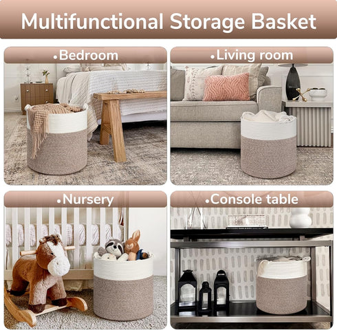 Goodpick Woven Storage Basket, Small Laundry Basket for Clothes, 15 x 14.2 Inches, Toy Storage, Brown