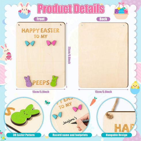 FVhujuan 3D Baby's First Easter DIY Footprint and Handprint Haning Sign, Happy Easter Bunny Wooden Footprint Art Sign