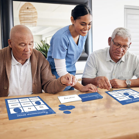 Keeping Busy Expressions Bingo - Dementia Activities for Seniors, Cards, Chips & 6 Boards for Patients