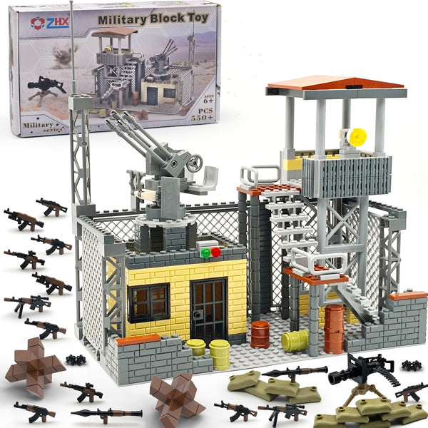 ZHX Military Base Building Block Sets - 550pcs, War Defence Base with Guard