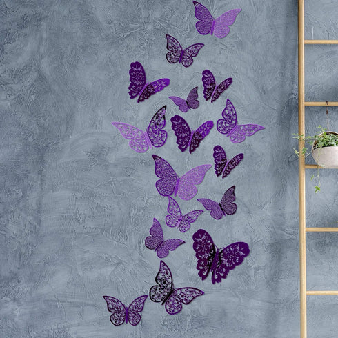 72 Pieces 3D Butterfly Wall Decals - Decorative Stickers in 3 Sizes for Home, Nursery, and Kids Room Decor (Purple)