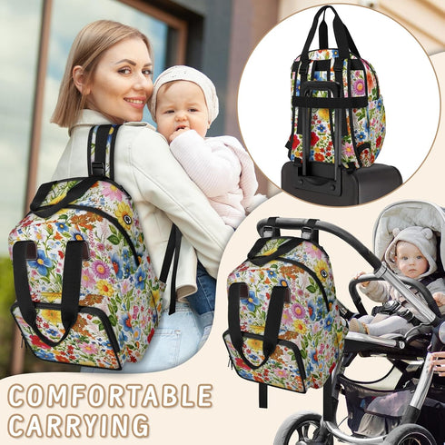 Eativisa Backpack-Multi-functional Colorful floral patterns Diaper Bag mother and baby bag Thermal compartment USB