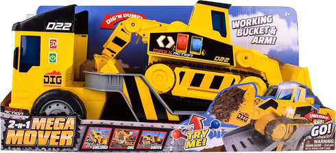2-N-1 Sunny Days Entertainment Maxx Action Mega Mover Construction Truck and Trailer with Lights, Sounds and Motorized