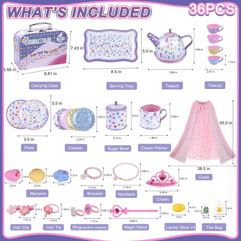 Set Playsets,Dress Set, 3-6 Tea Party for Little Girls,PRE-WORLD Princess Tea Time Toy with Food Sweet Treats Up