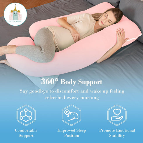 Cute Castle 57 Inch Cooling Cover Pregnancy Pillows, Soft U-Shape Maternity Pillow with Removable Cover - Full Body