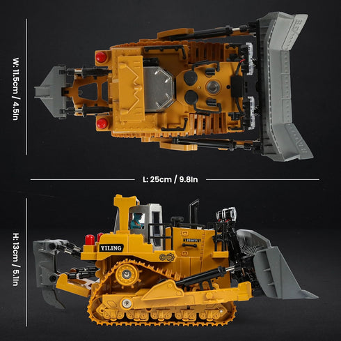 Bulldozer 11-Channel Dozer 2 1:20 3-12 Metal RC Toy for Kids Remote Control with Lights & Sounds, Rechargeable