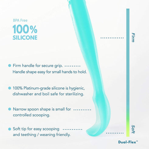 ChooMee Silicone Baby Spoons | 4 Months +, First Stage Baby Led Weaning Soft Spoon with Firm Handle | 2 CT