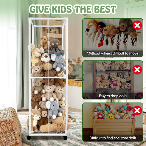BETBEM 65" Stuffed Animal Storage Zoo with Wheels, Tall Large Stuff Animals Plushies Holder Toy Organizer Kids Plush