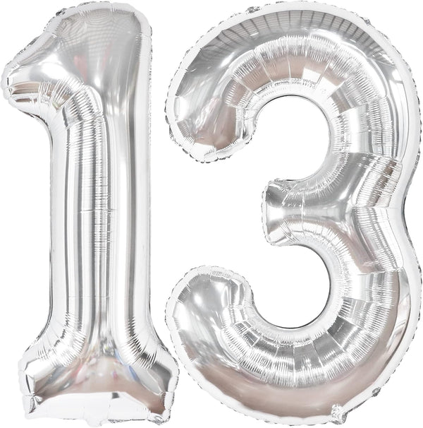 KatchOn Big Silver 13 Balloon Numbers - 40 Inch for 13th Birthday Decorations for Girls and Boys