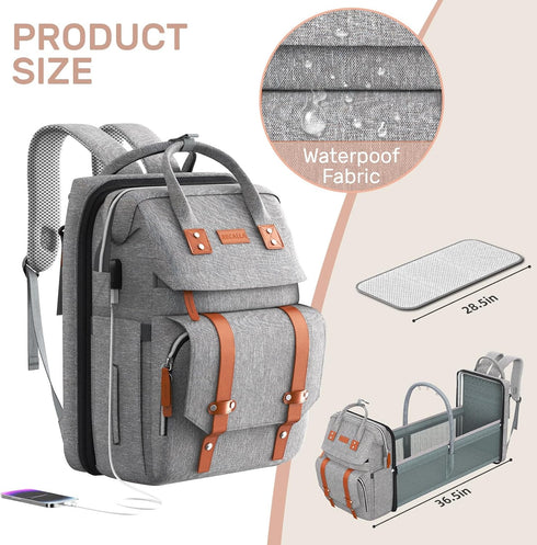 RECALLA Backpack Diaper Bag with Changing Station, Large Diaper Bag, Multifunctional Diaper Bag, Baby Bag, Gray